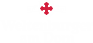 Das Logo des Weltenburger am Dom mit seinem traditionellen Kreuz in weiß