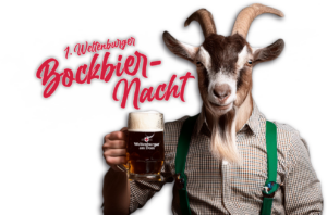Plakatives Design das die „Erste Weltenburger Bockbier-Nacht" ankündigt.